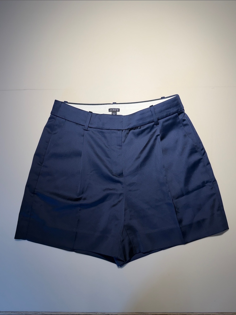 J Crew Dark Navy Tailored High-Rise Shorts in silky finish fabric